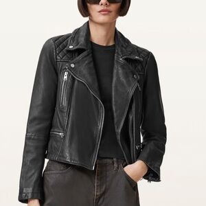 ALLSAINTS Cargo Distressed Leather Moto Biker Black Jacket Quilted Size 2